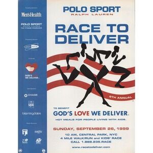 Vintage 1999 Polo Sport Ralph Lauren Race To Deliver Print Ad NYC AIDS